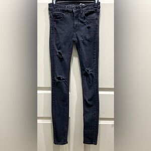 Zara Woman Size 4 Slim Fit Med Rise Black Distressed Destroyed Edgy Denim Jeans